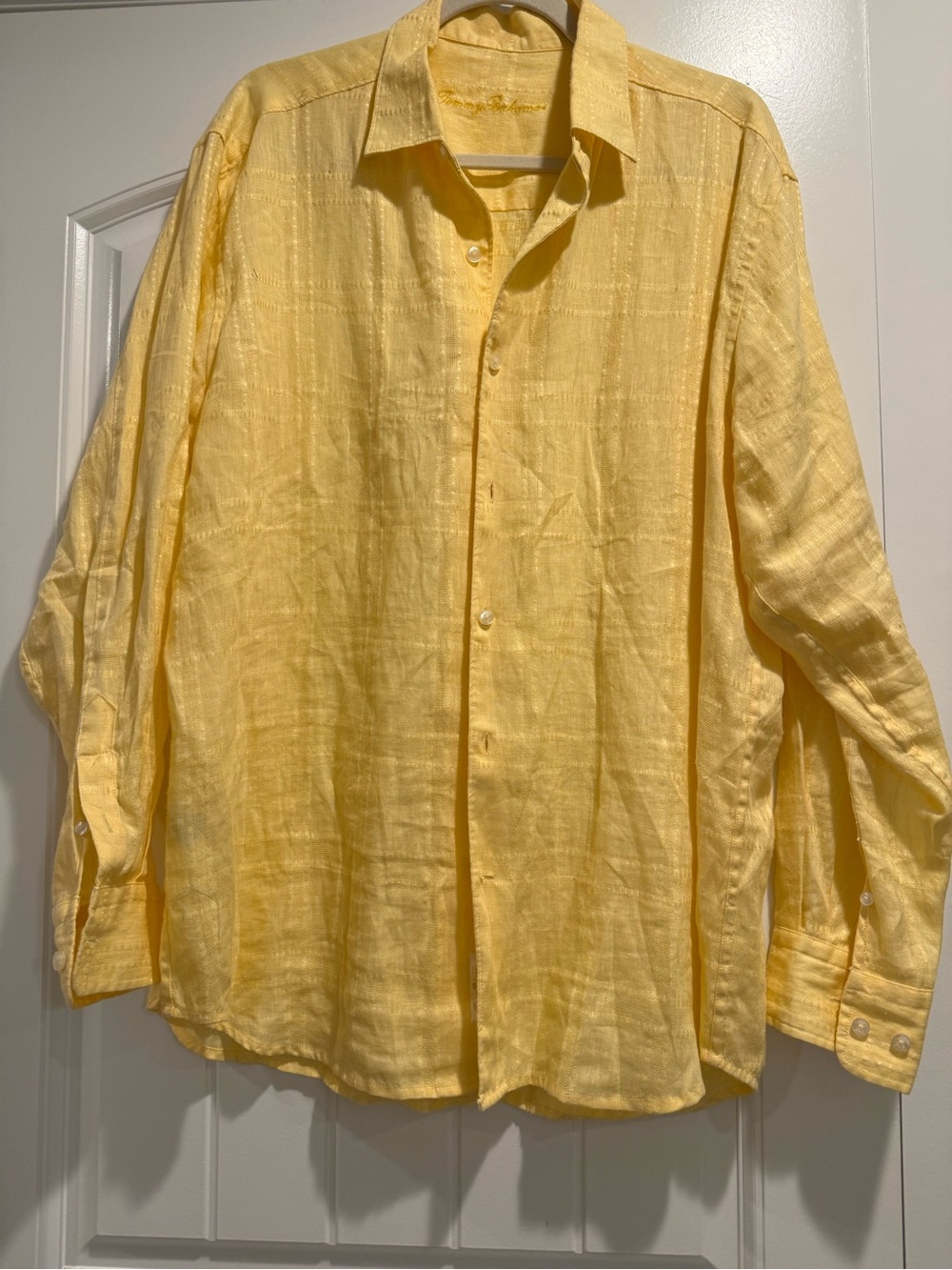 Tommy Bahama Breezy Yellow Linen Button-Up Shirt size large
